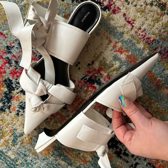 Proenza Schouler White Leather Pointed Toe Tie Up Ballet Flat - Picture 2 of 4